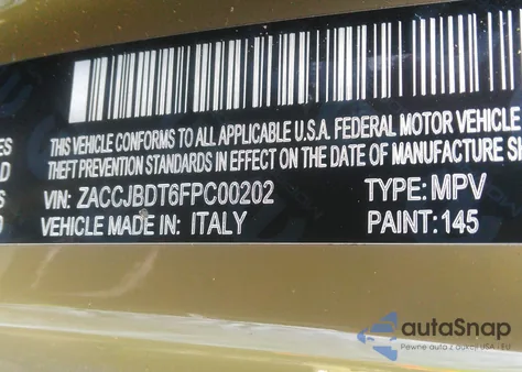 2015 Jeep Renegade Limited from USA, damaged, VIN ZACCJBDT6FPC00202